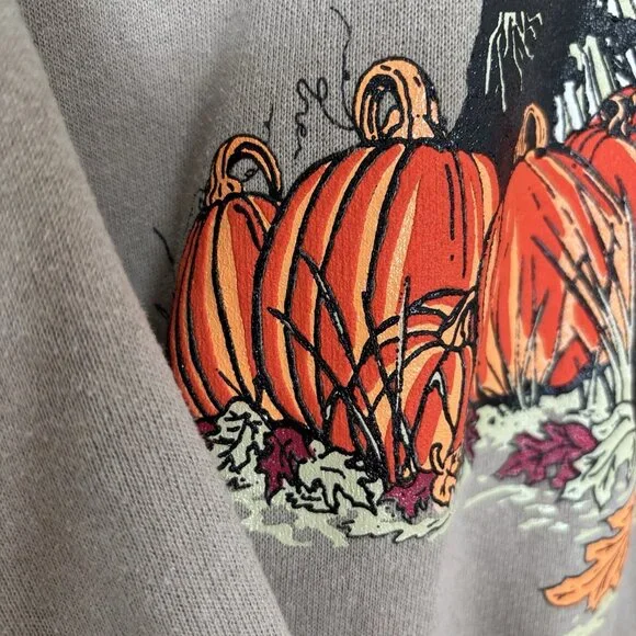 Vintage Halloween Sweatshirt Women’s Large Black Cat Pumpkin Scarecrow 80/90s - Picture 4 of 16